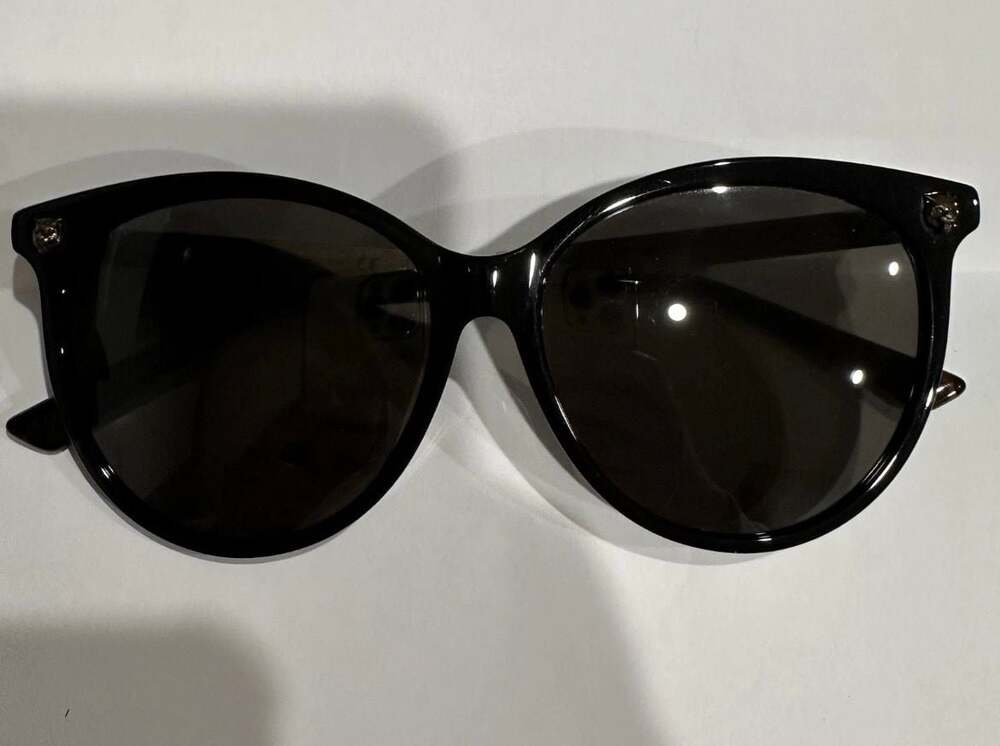 Gucci GG0223SK Angry Cat Stud Oval Sunglasses Black/Antique Gold